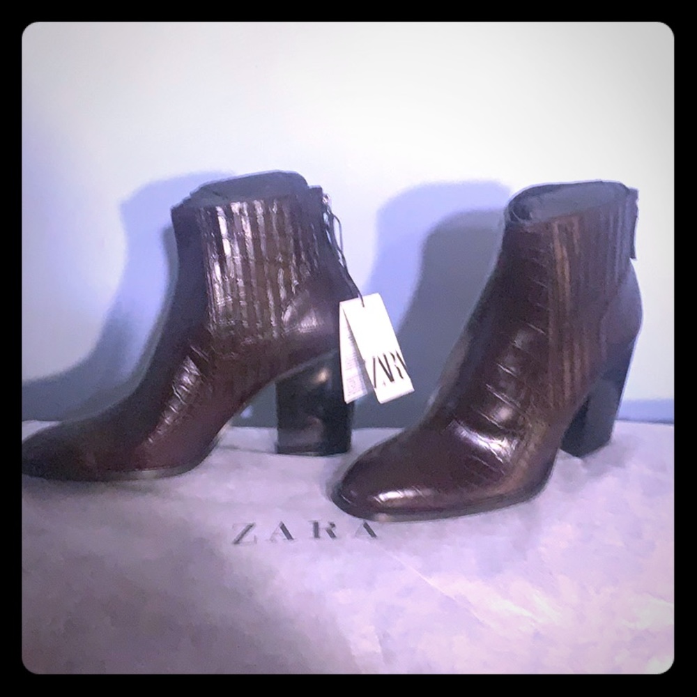 Zara // Animal Embossed Wide Heeled Ankle Boots